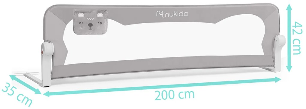 Bezpečnostná zábrana na posteľ s bezpečnostným zámkom 200 cm Nukido sivá