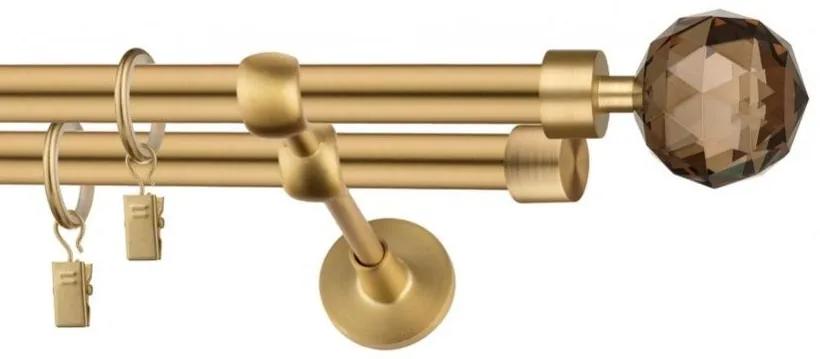 Dekorstudio Garniža dvojradová CRYSTAL zlatá 19mm Dĺžka: 120cm, Typ uchytenia: Držiak dvojitý otvorený, Typ príslušenstva: Krúžky tiché so štipcami