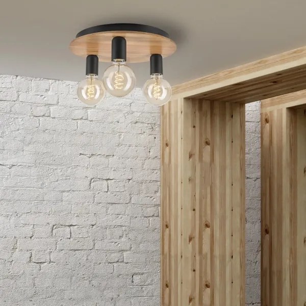 Stropné svietidlo DUSTY 3xE27/15W/230V pr. 34 cm dub/čierna