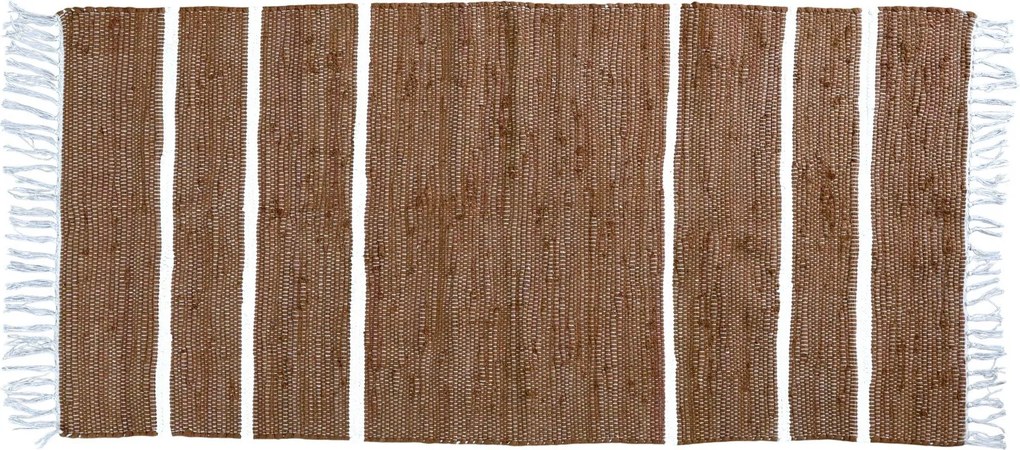 Hnedý bavlnený koberec so pruhmi a strapcami Rag walnut - 70*160 cm