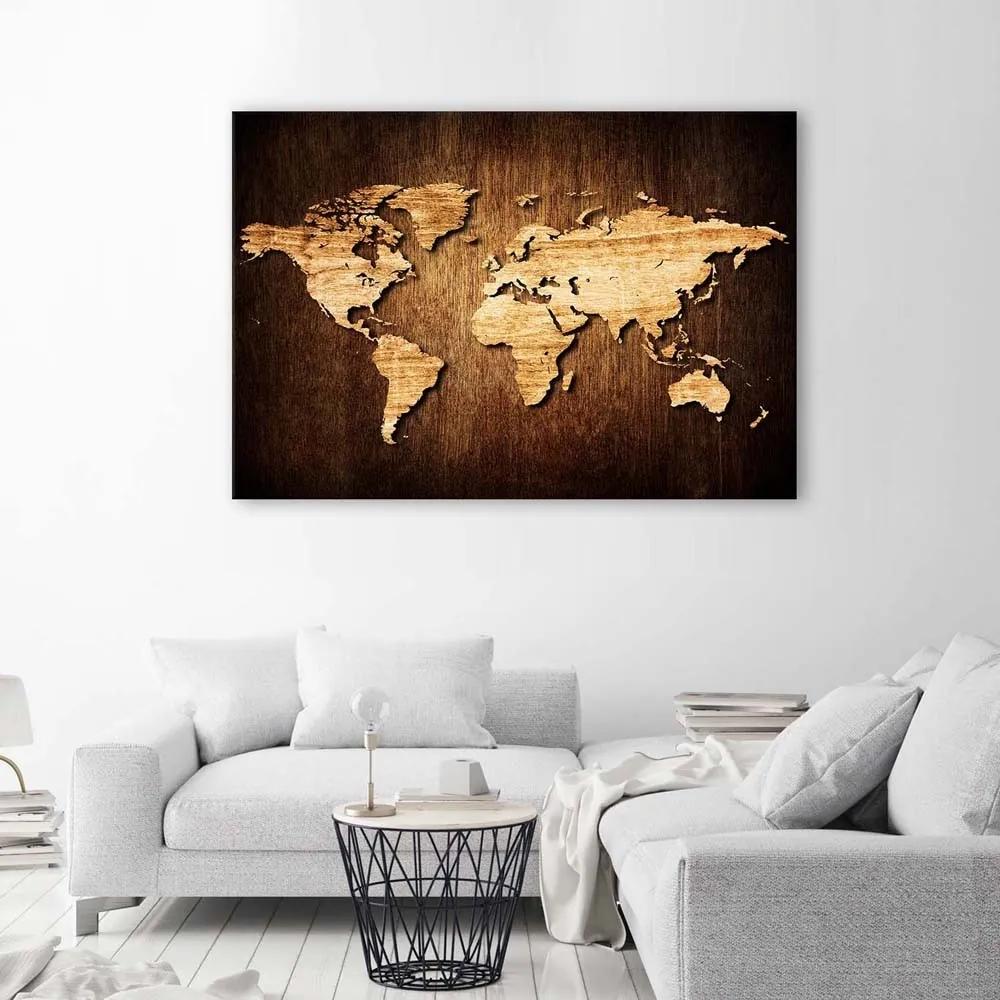 Obraz na plátně Mapa světa Dřevo - 120x80 cm