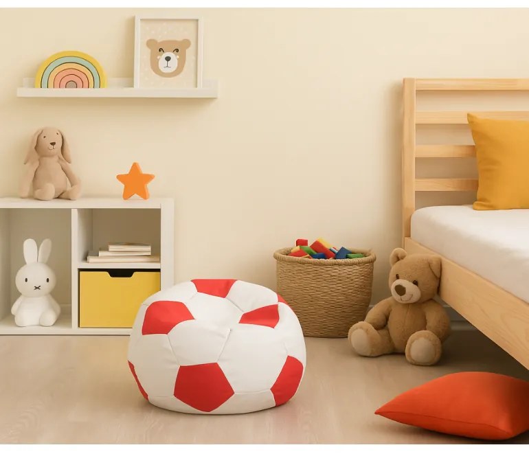 Sedací vak futbalová lopta malá bieločervená EMI