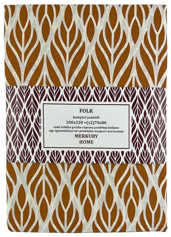 Obliečky Folk bavlna ecru/horčicová 220x200 + (2) 70x80 Merkury Home