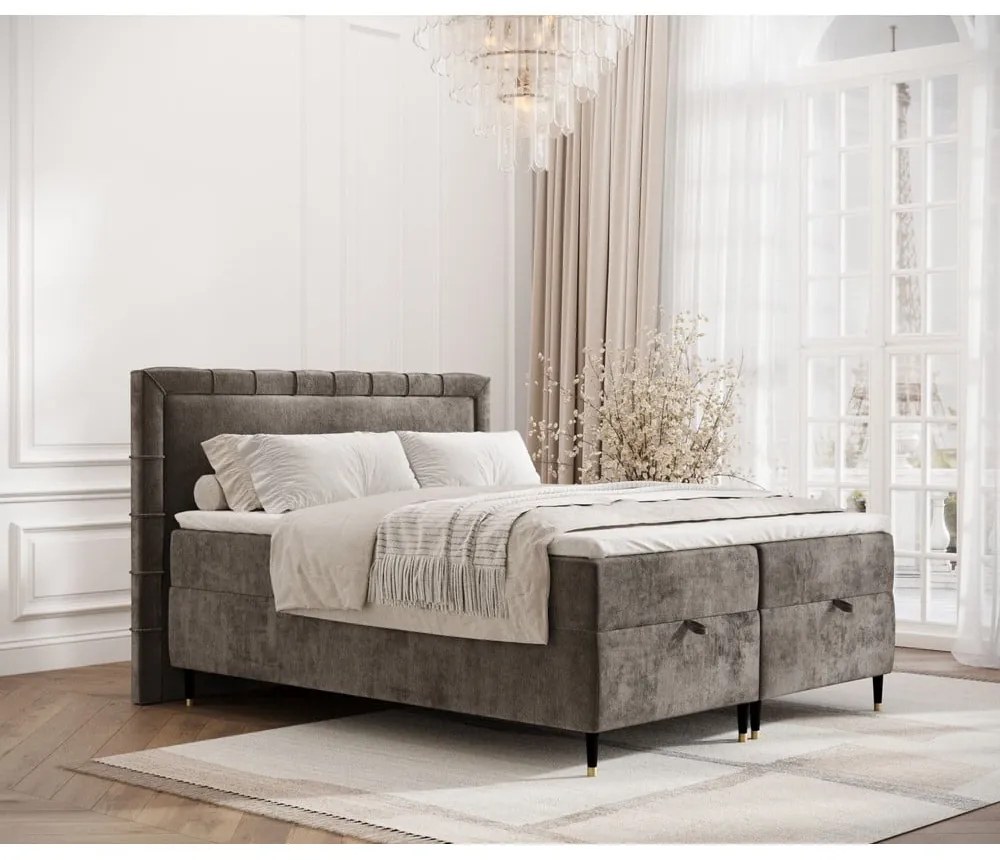 Tmavosivá boxspring posteľ s úložným priestorom 200x200 cm Voyage – Maison de Rêve
