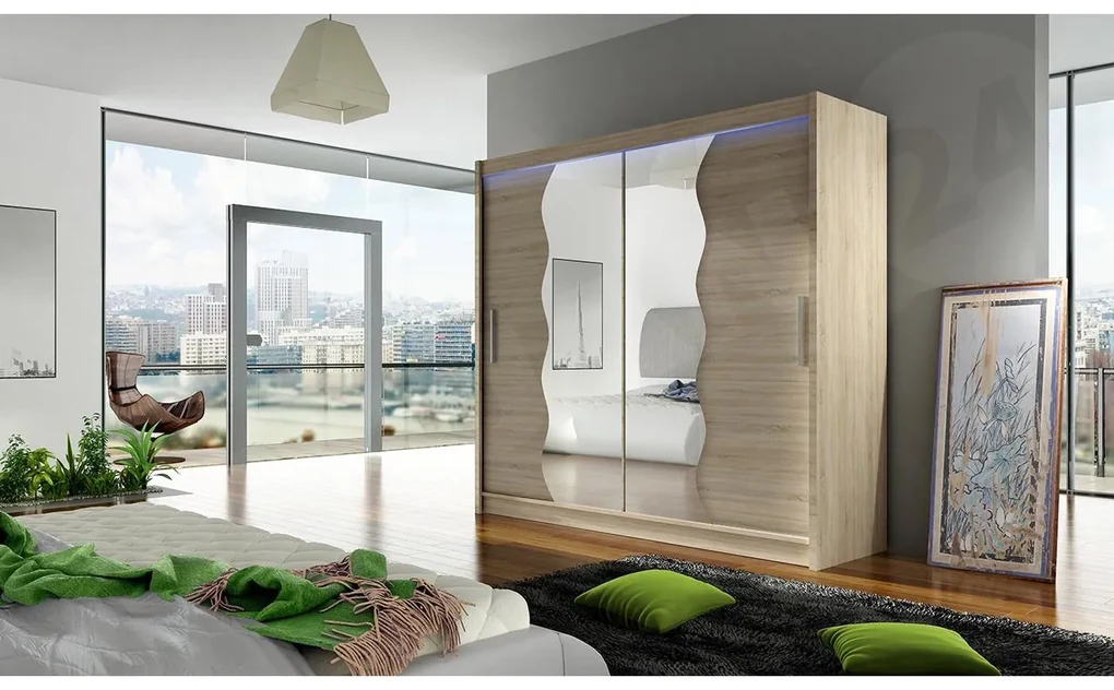 Skriňa London X, Farby: biela, Osvetlenie: osvetlenie LED RGB - farebné
