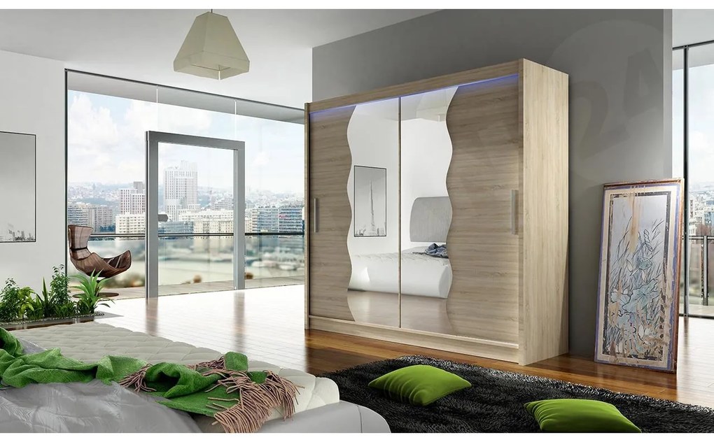 Skriňa London X, Farby: kašmír, Osvetlenie: osvetlenie LED RGB - farebné