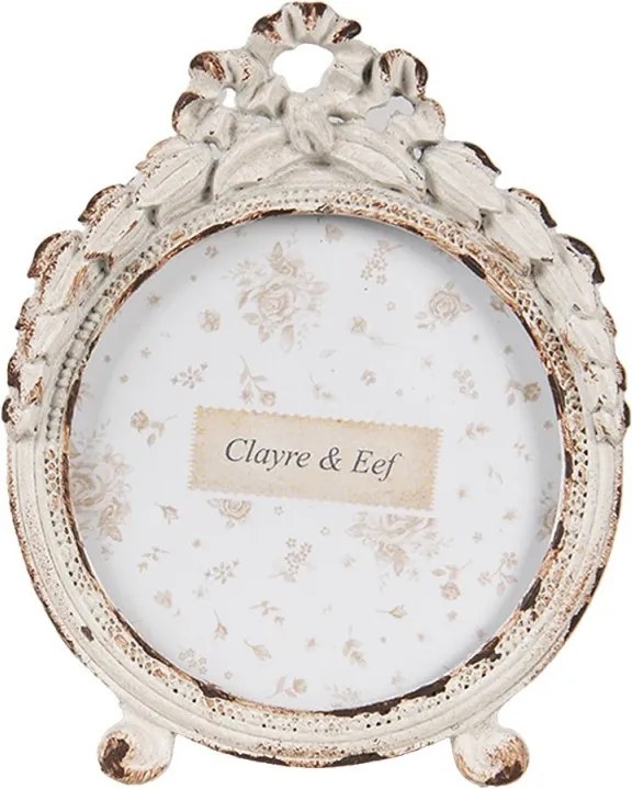 Biely antik kovový okrúhly fotorámik so zdobením - 7*2*9 cm / Ø 6 cm