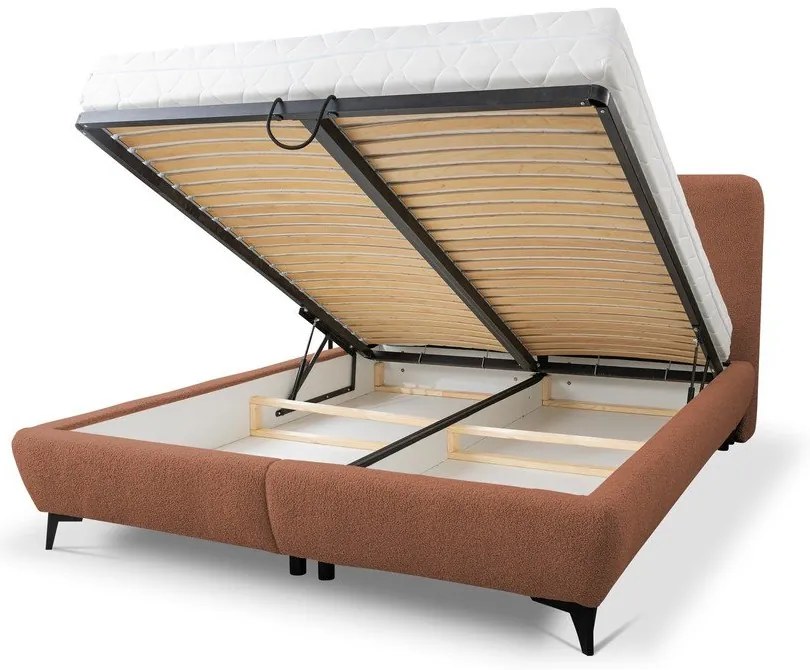 Terakotová čalúnená dvojlôžková posteľ s úložným priestorom s roštom 160x200 cm Makapu – Makamii