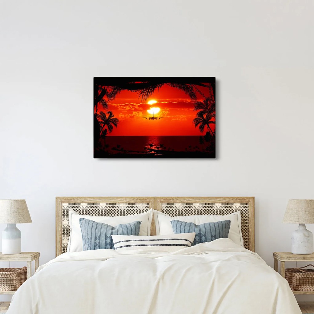 Obraz - západ slnka s lietadlom (90x60 cm)