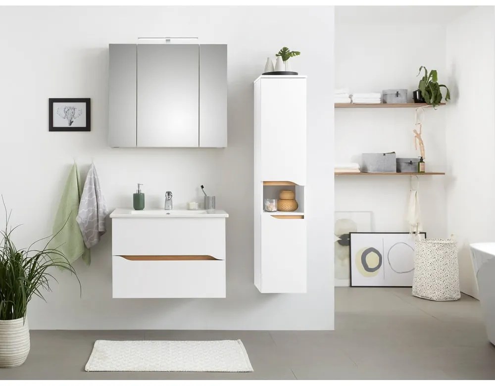 Biela vysoká závesná kúpeľňová skrinka 30x141 cm Set 857 – Pelipal