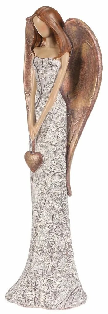 Polyresinový anjel s kvetinovými šatami Zavesené srdce, béžovo-medená