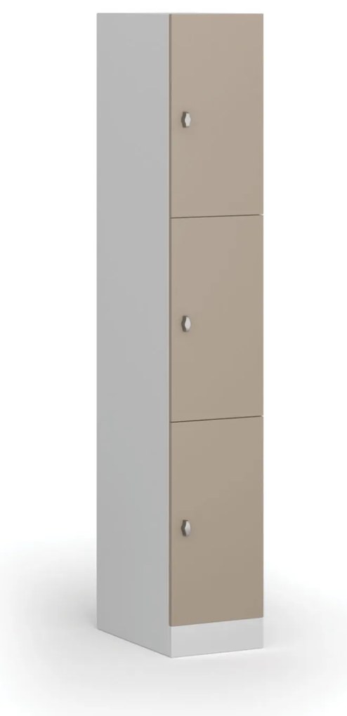 Šatníková skrinka S1 s úložnými boxmi, 3 boxy, 1850 x 300 x 500 mm, otočný zámok, béžové dvere