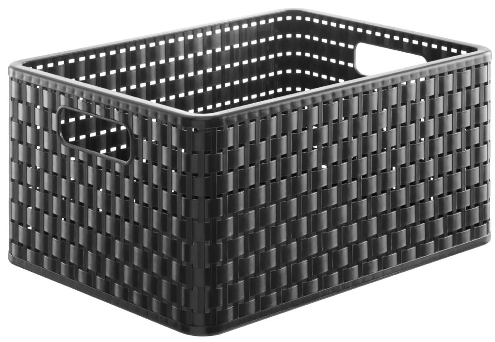 Rotho Plastový košík COUNTRY, rovný, antracit (18l - 37x28x19)