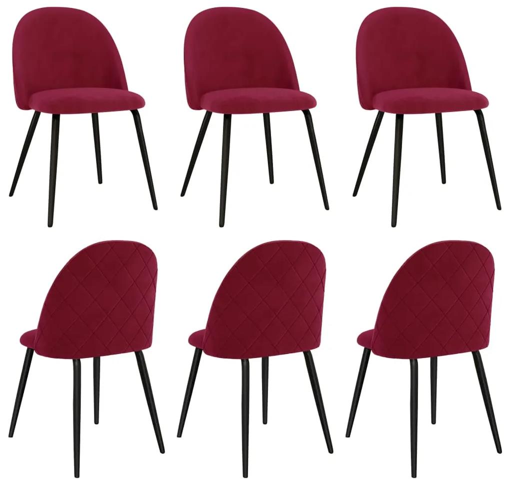 vidaXL Jedálenské stoličky 6 ks, vínovo červené, látka