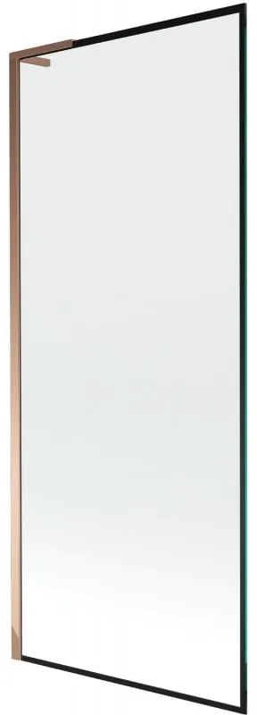 Mexen Next L, 1-krídlová vaňová zástena 80 x 150 cm, 6mm číre sklo-čierny vzor, ružové zlato profil, 895-080-000-03-70-60