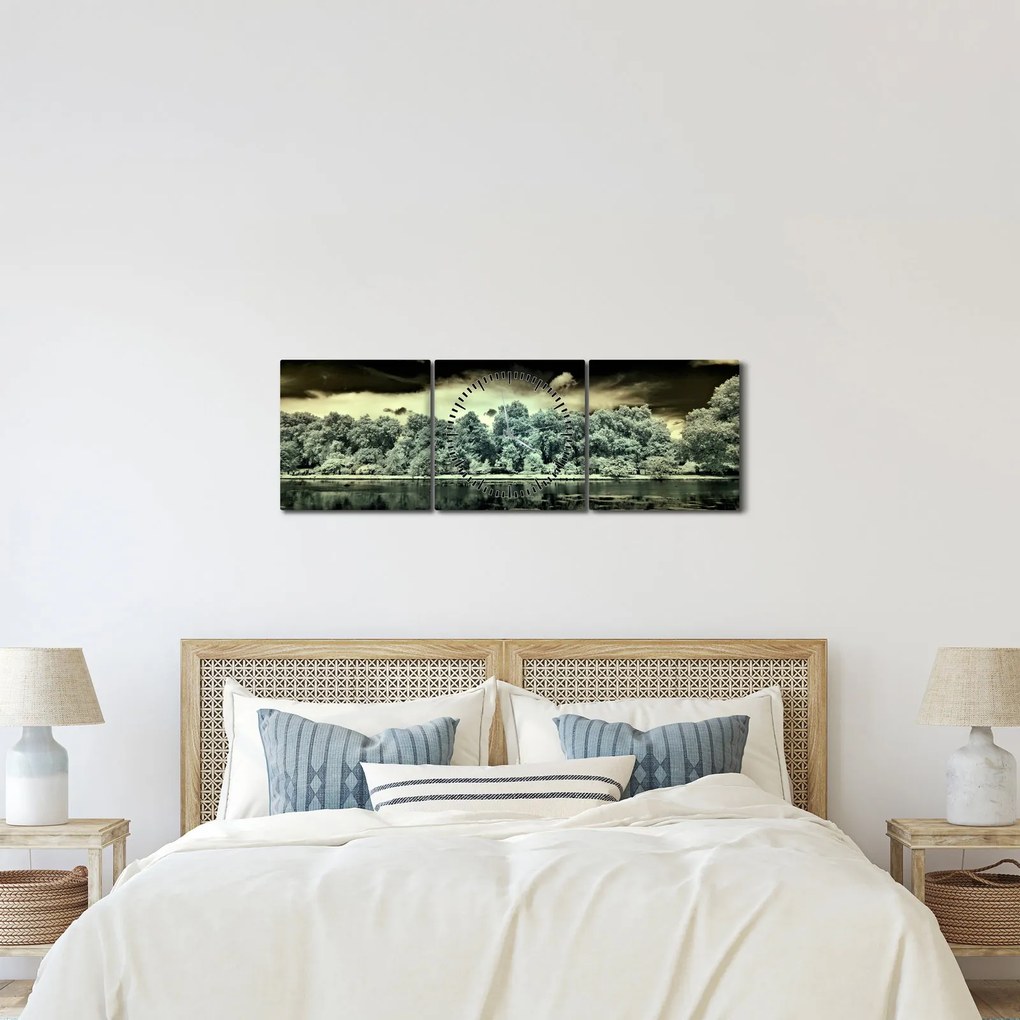 Obraz vodnej plochy (s hodinami) (90x30 cm)