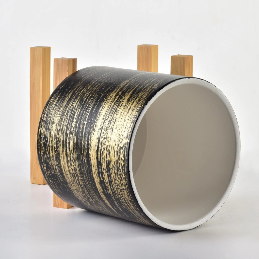 Keramický kvetináč na stojane Ava čierno-zlatý