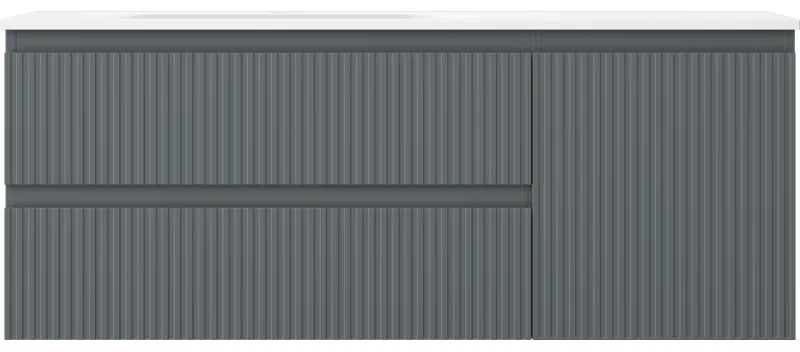 Mexen Rivel, kúpeľňová skrinka 120 cm s ľavým umývadlom Vela, 2S, 1D, drážkovaná, grafitová/biela matná, 91A23-12047-3-BBFFF66-W23L01