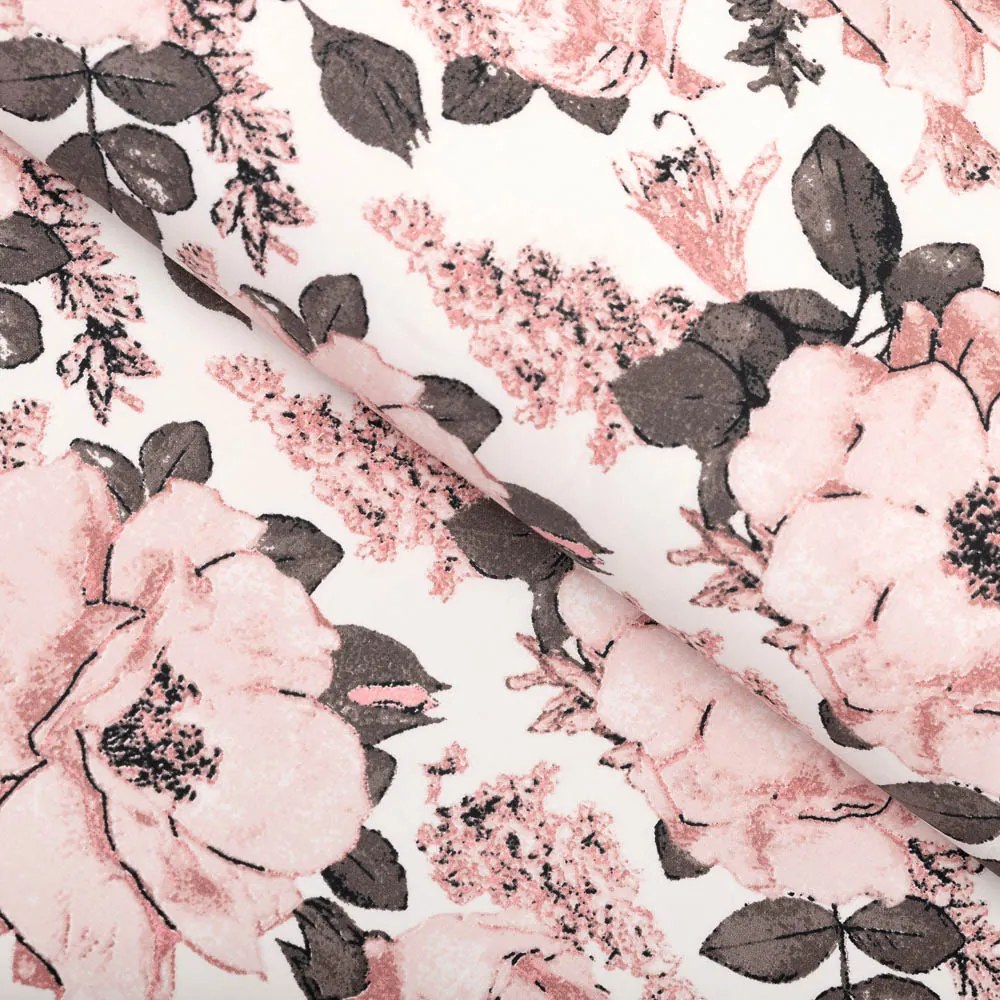 Biante Bavlnený behúň na stôl Sandra SA-549 Ružové ruže a puky na bielom 45x180 cm