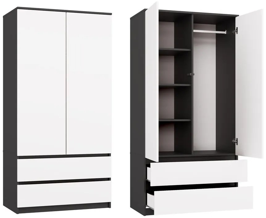 Šatníková skriňa Malwa SS-90 cm antracit/biela