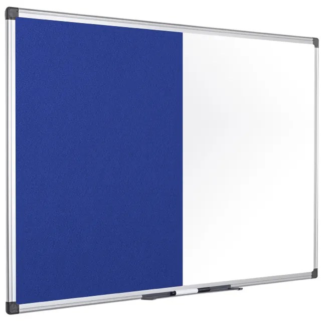 Popisovacia magnetická tabuľa a textilná nástenka, biela/modrá, 1200 x 900 mm