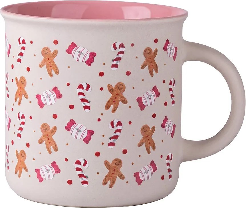 Keramický biely hrnček s perníčkami Clayre & Eef - 10 * 9 * 7 cm / 380ml