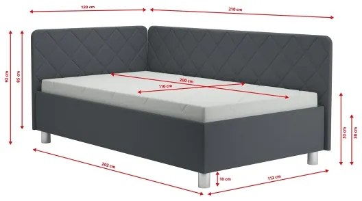 Čalúnená válenda s úložným priestorom a matracom EMILE 110x200 cm sivá