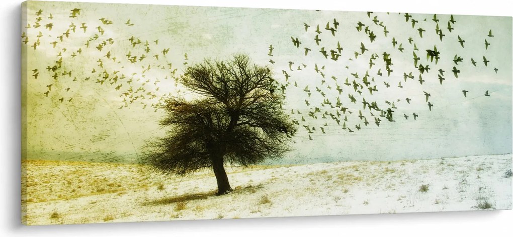 Obraz - Maľovaný kŕdeľ vtákov (120x50 cm)