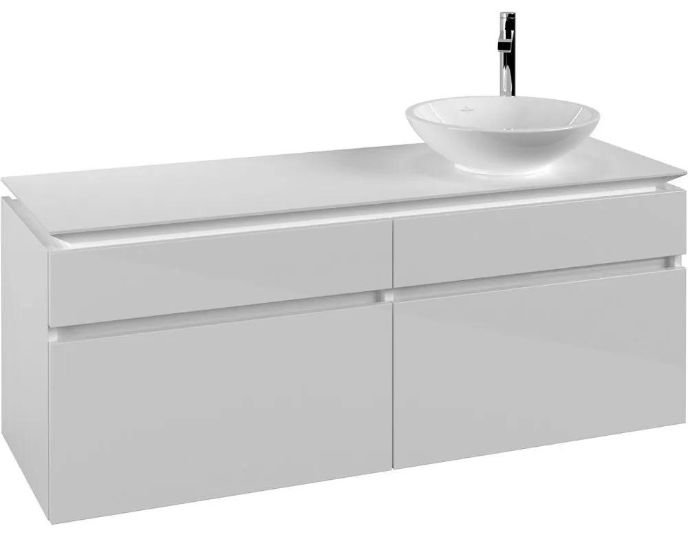 VILLEROY &amp; BOCH Legato závesná skrinka pod umývadlo na dosku (umývadlo vpravo), 4 zásuvky, 1400 x 500 x 550 mm, Glossy White, B59000DH