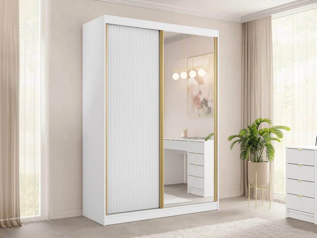 Šatníková skriňa so zrkadlom Razimo 2D, Farby: Biely velvet