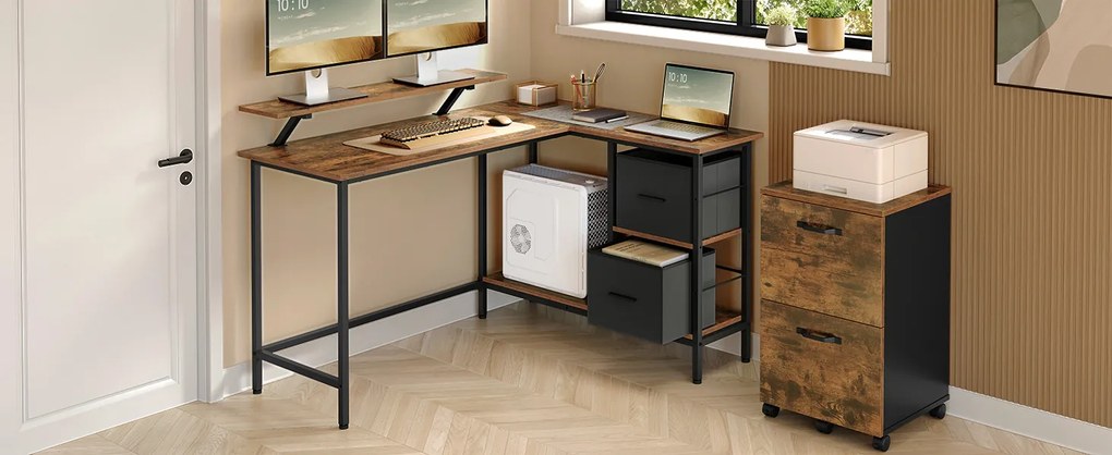 Rohový písací stôl Vasagle Very hnedo-čierny