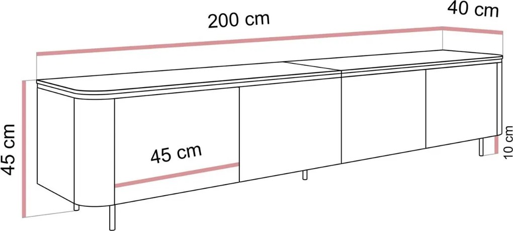 TV STOLÍK JULIEN 2 KAŠMÍR + ZLATÝ LED 200 cm