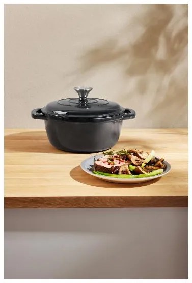 Silvercrest® Liatinový hrniec, 2,8 l, čierny + Liatinový hrniec, 5,6 l, čierny + Liatinový pekáč, 4,8 l, čierny (800011484)