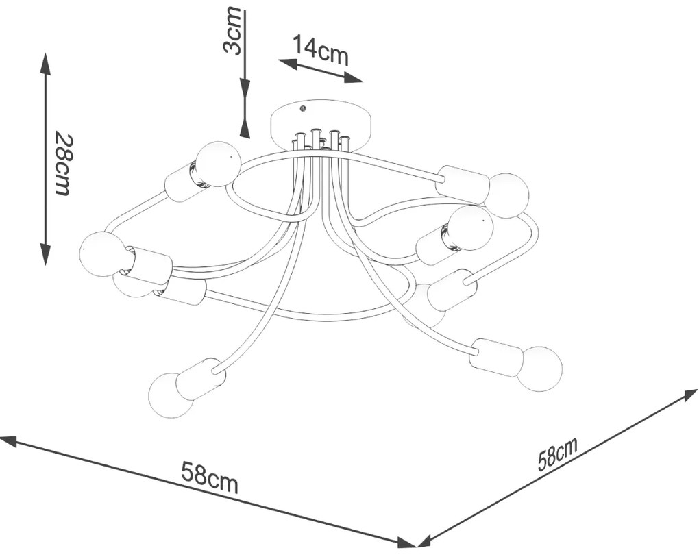 Stropné svietidlo Levar 8, čierne telo svietidla