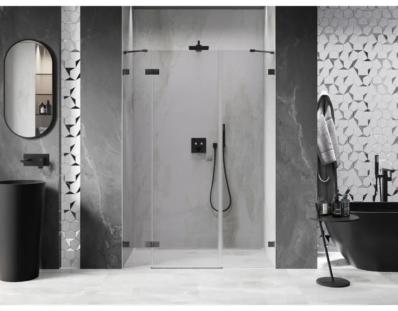 Mexen Lunar, ľavé otočné sprchové dvere 155 cm, 8mm číre sklo, brúsený grafit profil, 834S-155-050-66-00-L