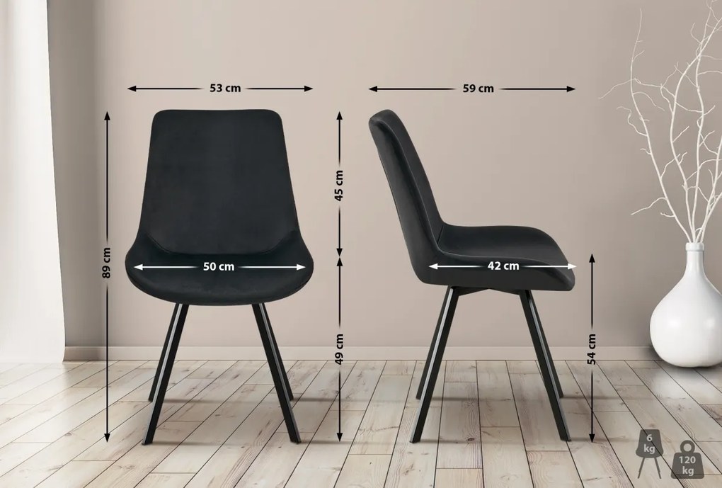 Jedálenská stolička Lewes - zamat - Čierna