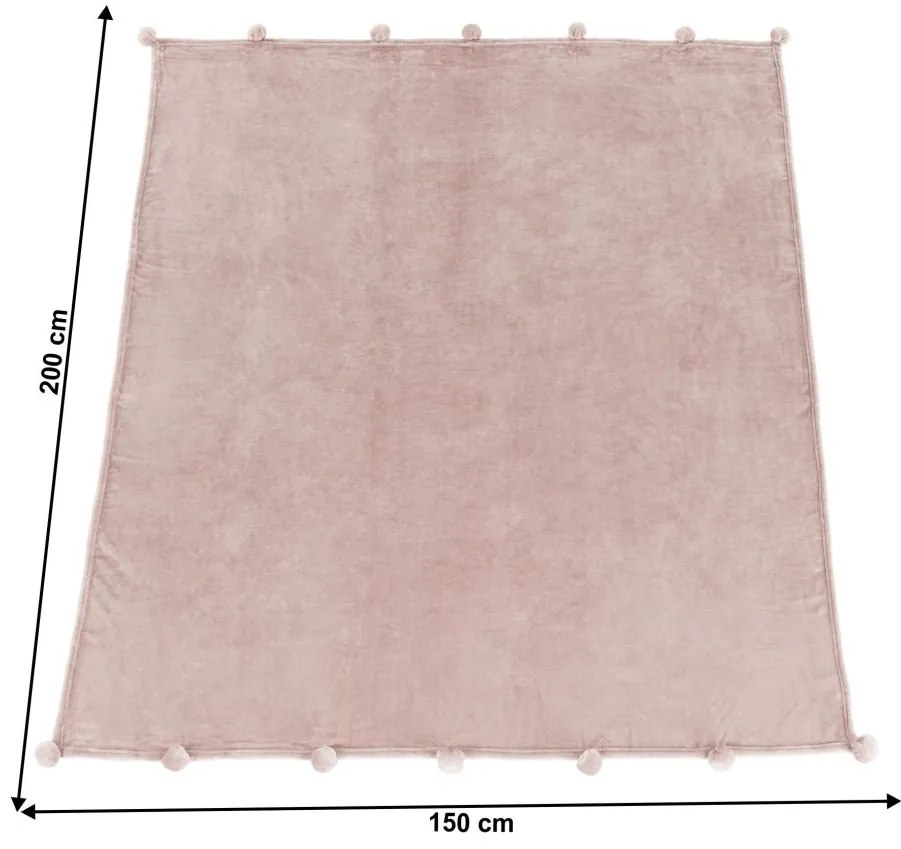 TEMPO-KONDELA LUANG, plyšová deka s brmbolcami, púdrová ružová, 150x200 cm