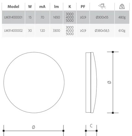 Stmievané LED stropné svietidlo do kúpeľne LED/30W/230V pr. 38 cm IP54