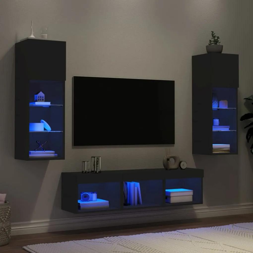 5-dielne TV nástenné skrinky s LED čierne kompozitné drevo 3216598