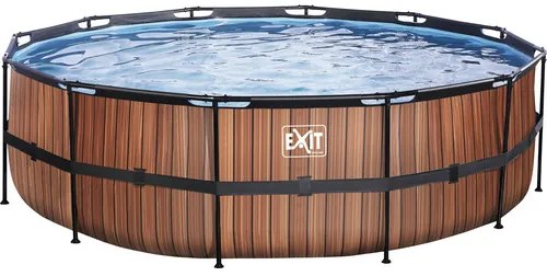 Nadzemný bazén rámový EXIT Wood Pool ø488 x 122 cm design drevo s pieskovou filtráciou a rebríkom