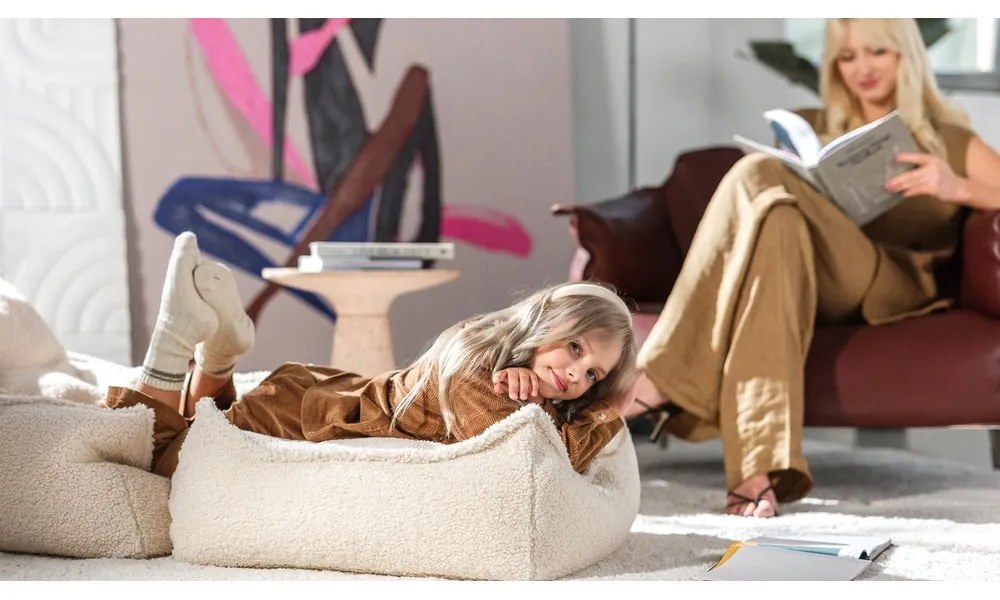 Krémový detský sedací vak z textílie buklé Square – Wigiwama