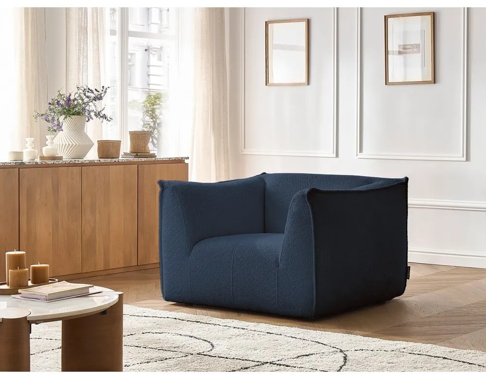 Tmavomodré kreslo z textílie buklé Giorgia – Bobochic Paris