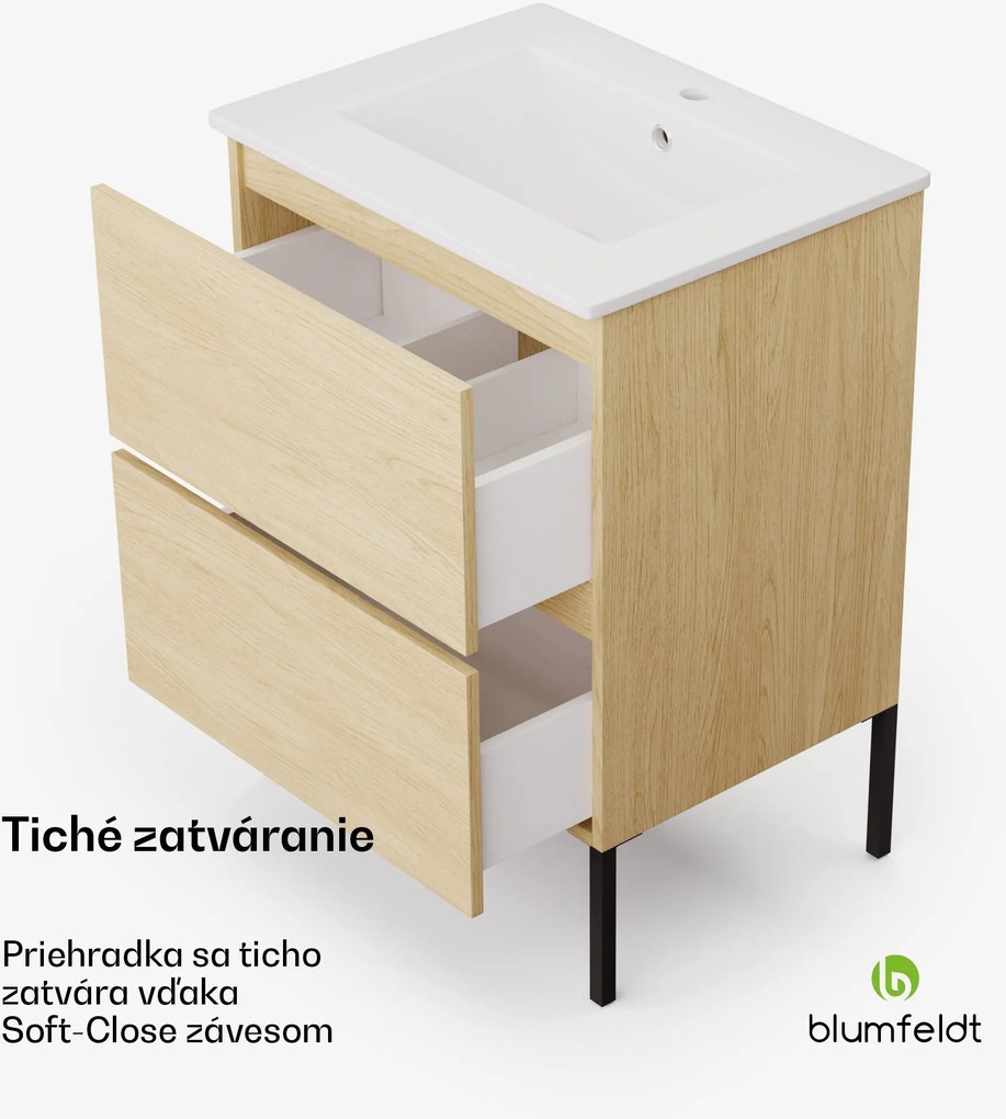 Blumfeldt Johnstone, umývadlo a skrinka do kúpeľne, 60 cm, keramické umývadlo