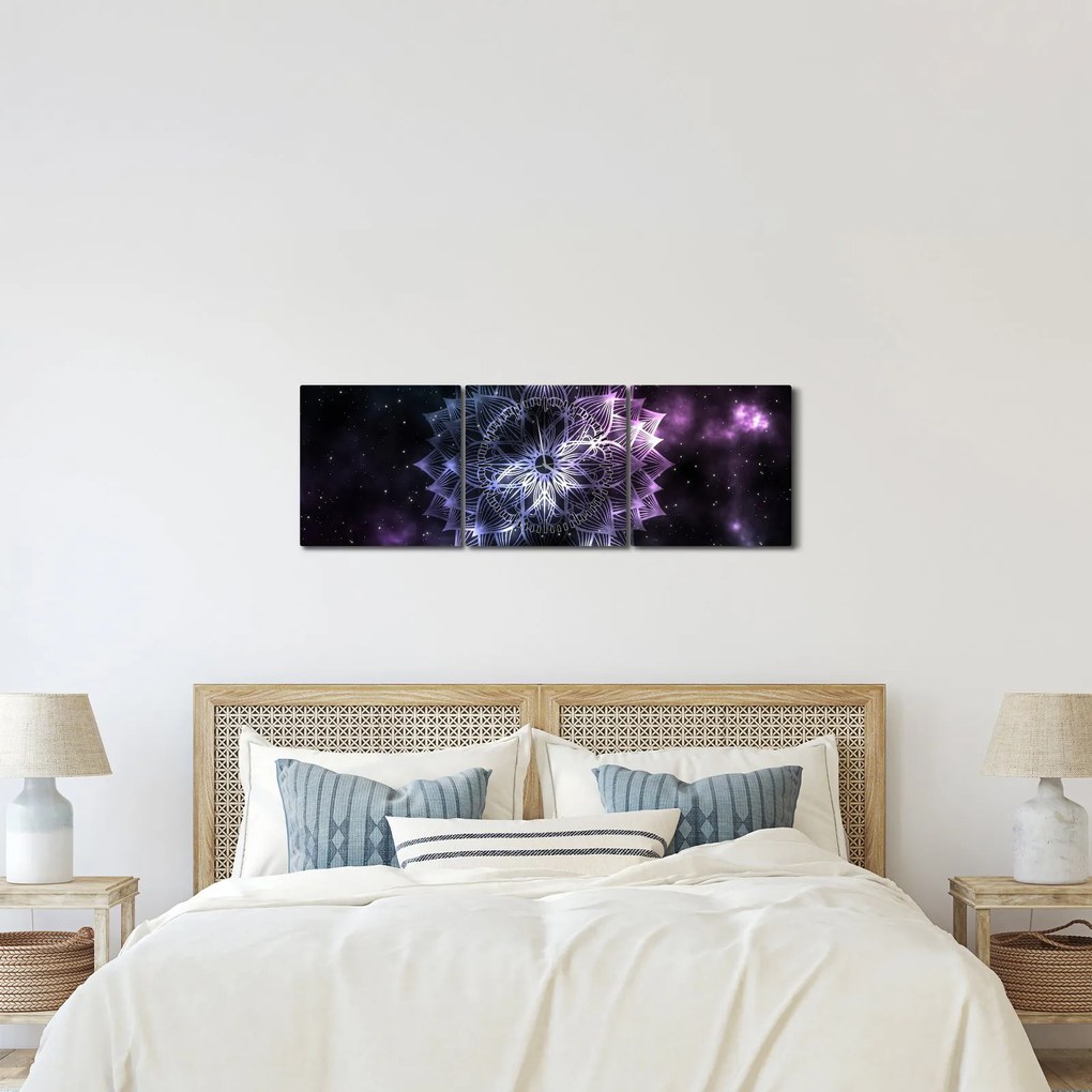 Obraz - Lotusová mandala vo vesmíre (s hodinami) (90x30 cm)