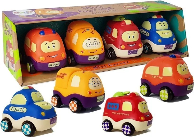 LEAN Toys Sada autíčok, polícia a sanitka, pre bábätká s pohonom, 4 ks