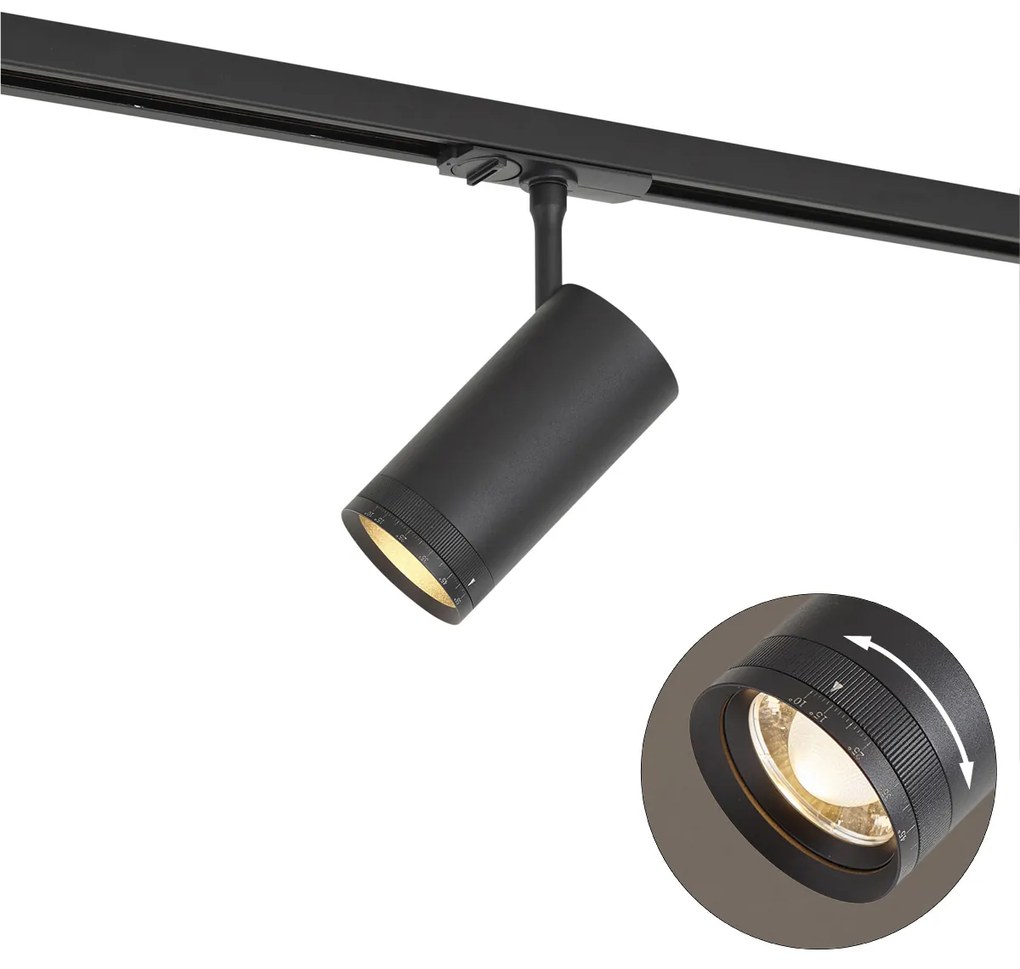 Moderný čierny reflektor pre 1-fázový koľajnicový systém vrátane LED otočného a naklápacieho - Iconic Zoom