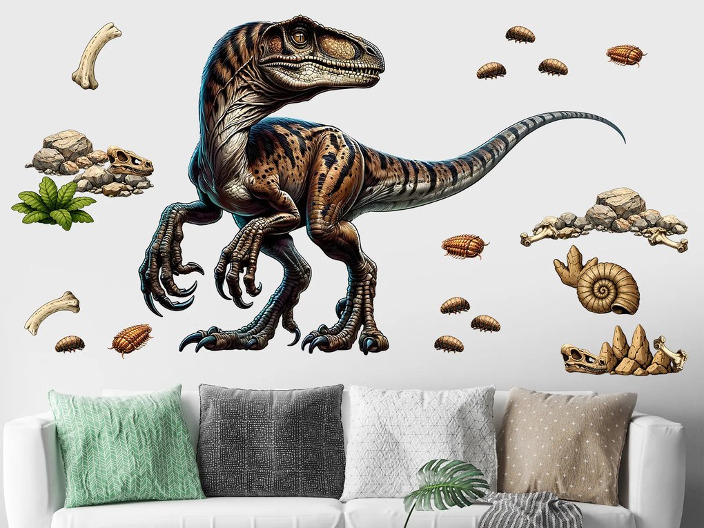 Velociraptor textilní prelepiteľná nálepka na stenu hárok 47 x 33 cm