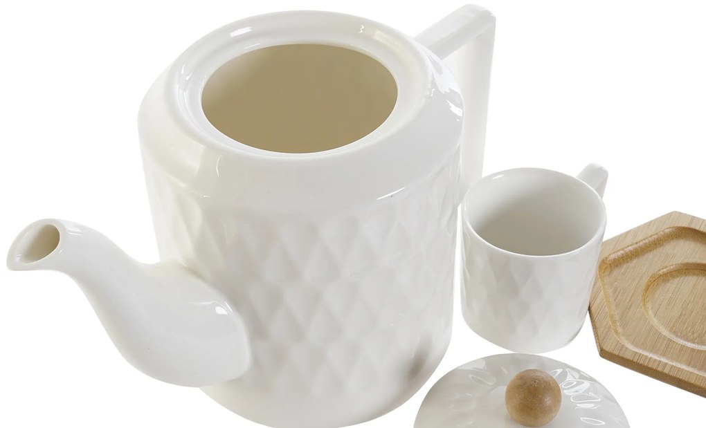 Kávová súprava, "WHITE DROP" porcelán-bambus, šálky 90ml s podšálkami na podnose, 14ks