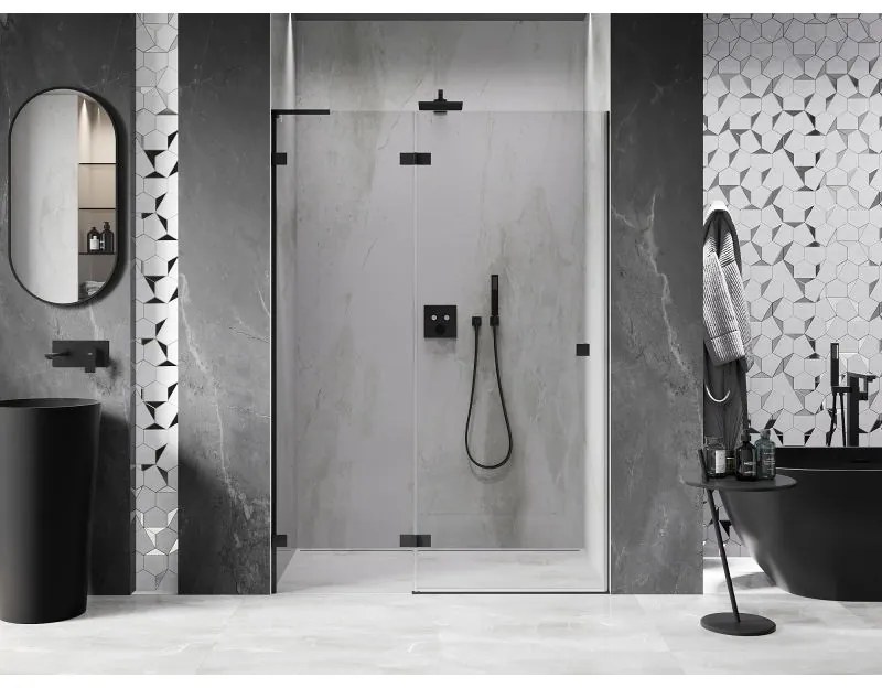 Mexen, Mexen Lunar L ľavé otočné sprchové dvere 140 cm, transparentné, čierne - 834L-140-000-70-00-L