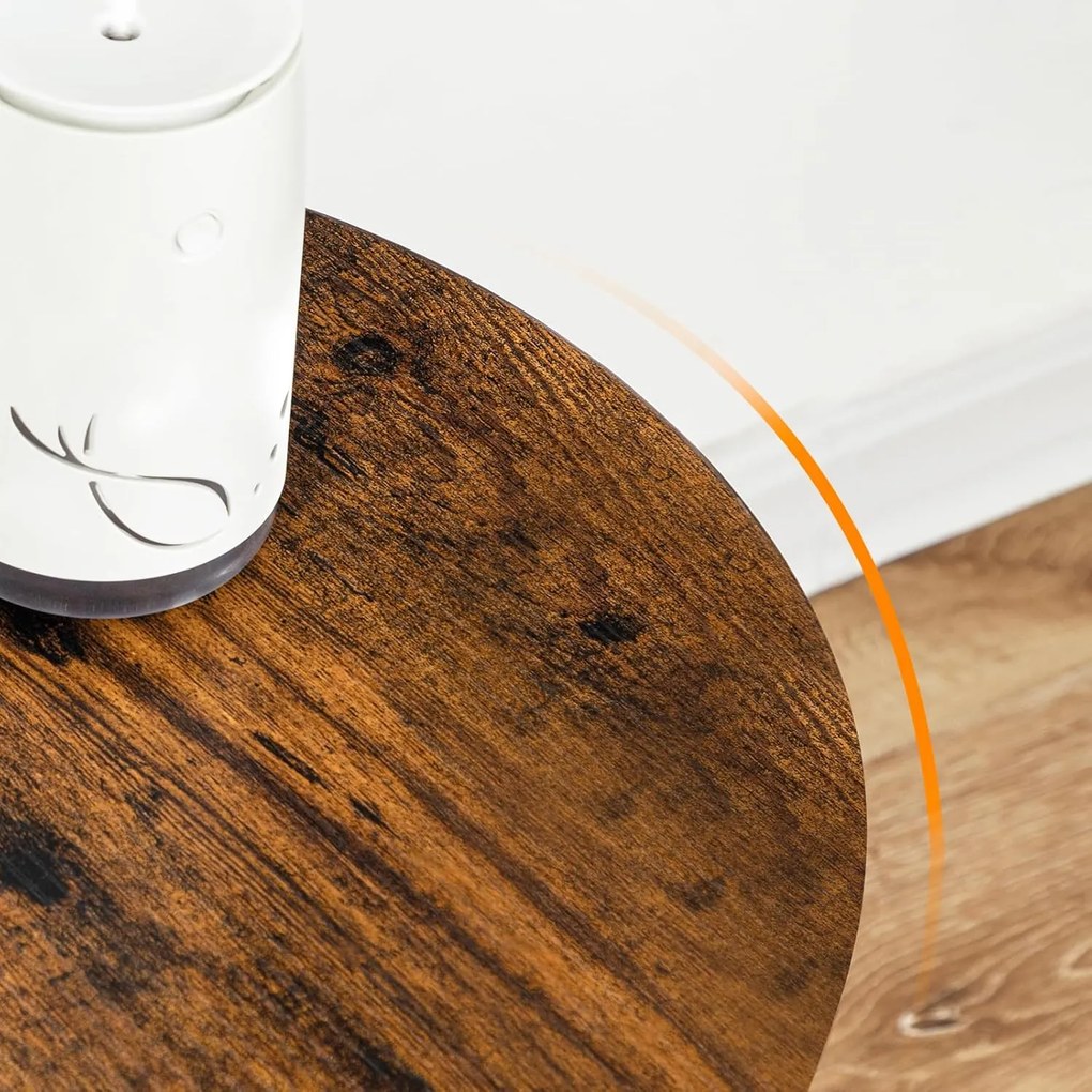 Kulatý odkládací stolek Vasagle Leky 40 cm s nabíjecí stanicí hnědý/černý